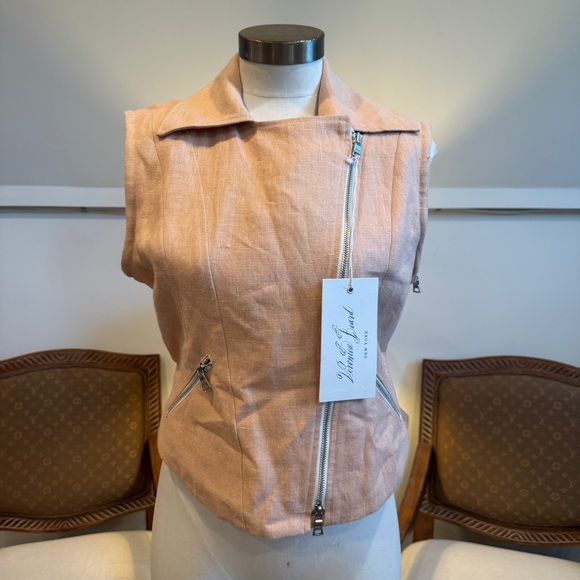 NWT Veronica Beard Pink Linen Moto Jacket - Picture 7 of 14